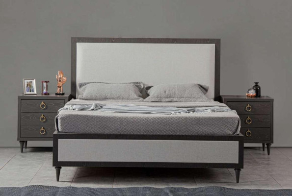 Bedroom Set Gray Bed Design Modern Luxury 2x Bedside tables 3 pcs. new