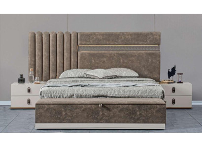 Gray Bedroom Set Bed + 2x Bedside tables New wooden furniture suite