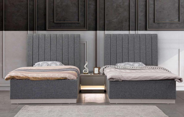 Bedroom 2x Beds Bedside table Beds Double Hotel Upholstery 3 pcs.