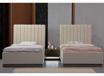 Bedroom Set 2x Beds Bedside table Beds Textile Double Hotel Upholstery