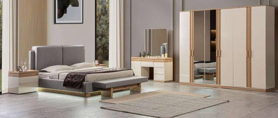 Bedroom Set Bed 2x Bedside tables Wardrobe 5pcs Luxury Furniture
