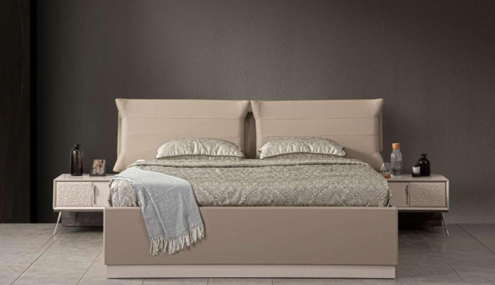 Bedroom Luxury Beds 2x Bedside tables 5-piece Wardrobe Wood Beige