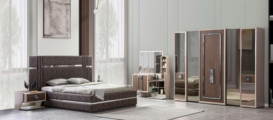 Bed 2x Bedside tables 5tlg Bedroom Design Modern Luxury Furniture new