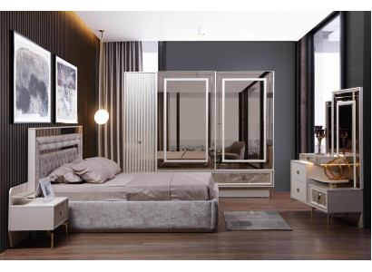 Modern Complete Bedroom Set Designer Bed 2x Bedside tables 5pcs