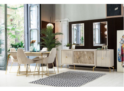 Luxury Dining table Dining room Table for 4 People Chairs SIdeboard Modern