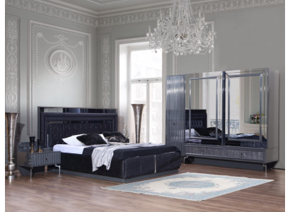Black Bedroom Set Luxury Suite Bed 2x Bedside tables Wardrobe