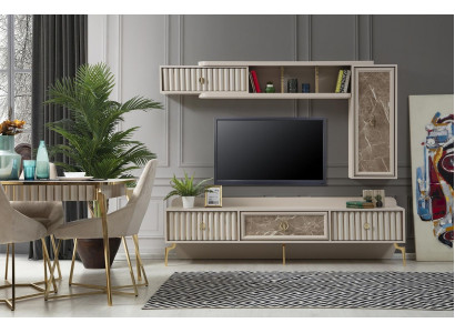 Designer Modern Wall unit Luxury Wood Shelves Living room Furniture Stylish