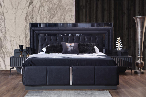 Black Luxury Chesterfield Double bed Modern Bed frame e Wood Furniture