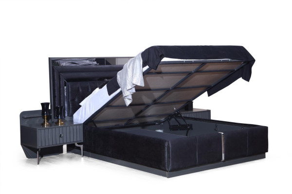 Black Luxury Chesterfield Double bed Modern Bed frame e Wood Furniture