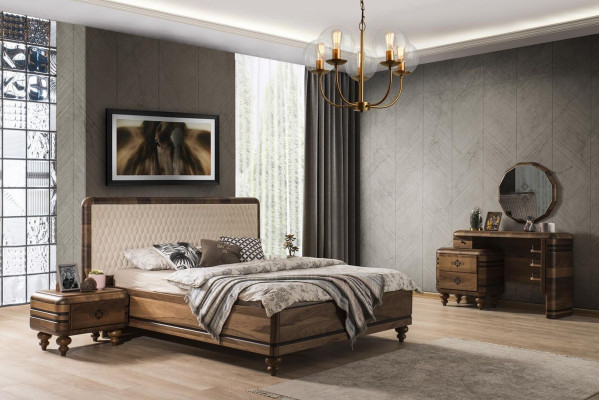 Classic s Bedroom Set Luxury Brown Bed Bedside tables Dressing table