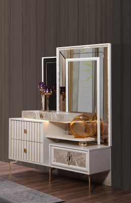 White Dressing table Bedroom Designer Wood Console with Mirror new