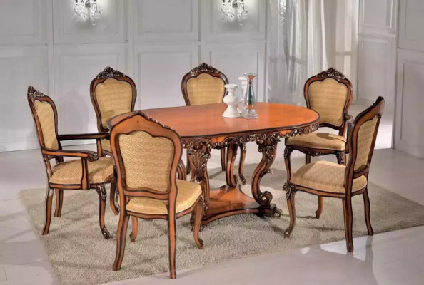Set Dining table 4x Chairs 2x Armrest chairs EssTable group Wooden tables Tables