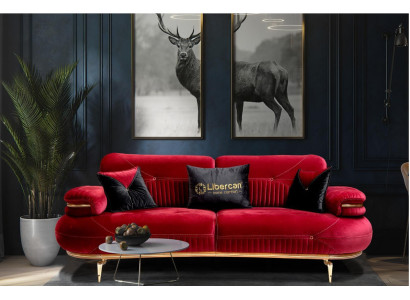 exclusive s 3-seater sofa fabric seat modern textile furniture red color new
