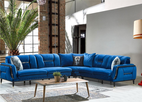Blue's L-shape upholstered sofa designer corner sofa textile cover living seating furniture