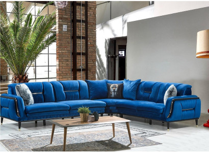 Blue's L-shape upholstered sofa designer corner sofa textile cover living seating furniture