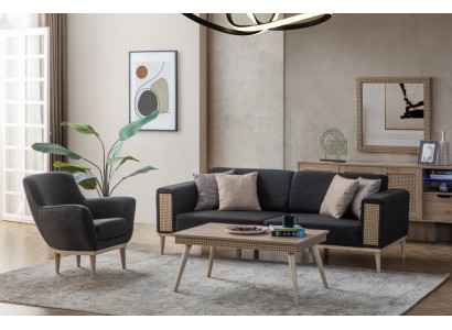 Gray Living room Set Luxury Three Seater Upholstery Armchair Style Textile Furniture