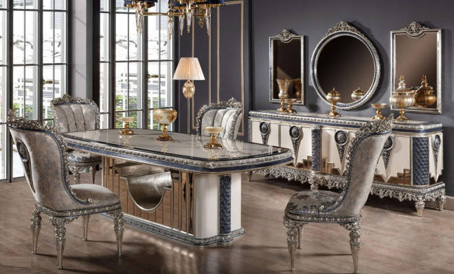 Gray Dining room Suite Classic Dining room Furniture Dining table Chest of drawers new