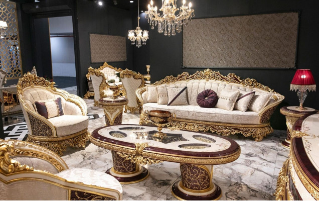 White -Golden Sofa set Chesterfield 3+1 Seater Coffee table Set 3pcs Sofa