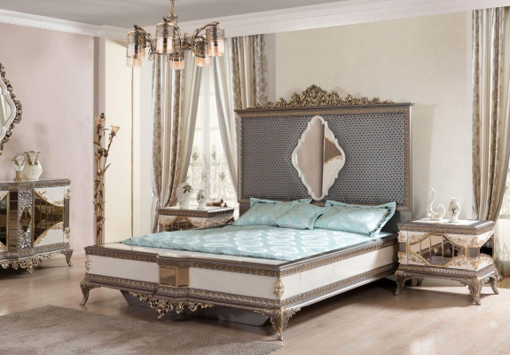 Classic Gray Bedroom Luxury Suite Double bed 2x Bedside tables