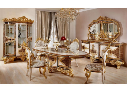 Luxury White Classic s Dining room Suite Dining table 6x Chairs Chest of drawers