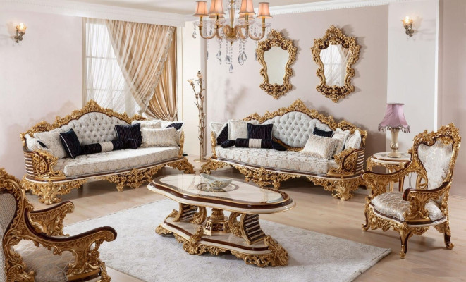 Classic White Chesterfield Sofa set 3+3+1 Seater Coffee table 4pcs