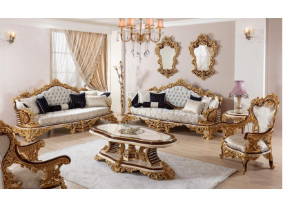 White-Golden Chesterfield Sofa set 3+3+1 Seater Couch Armchair 3pcs
