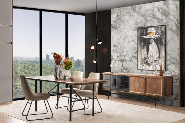 Dining corner Dining set Dining table Set 8 pieces Dining room Brown Wood Stylish