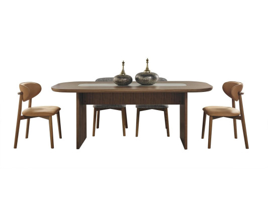 Suite Dining room Dining set Dining table Set 7pcs Brown Wood new