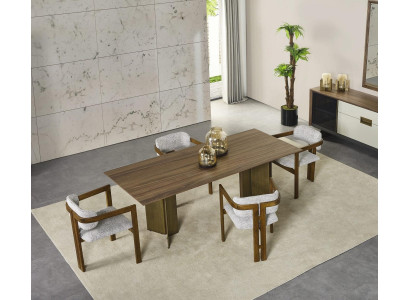 Suite Dining table Dining corner Dining set Set 7 pieces Dining room Brown Wood