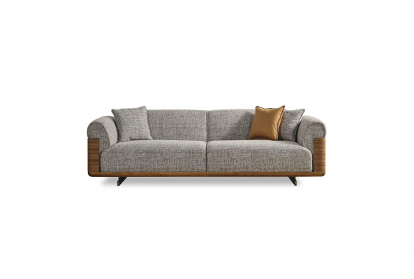 Three Seater Sofa 3 Seater Upholstered Sofa Gray Fabric Polyester Couch Modern