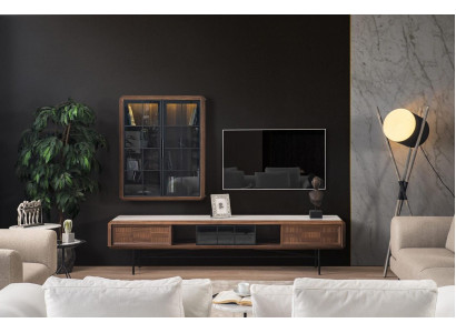 Group TV-cabinet Lowboard TV Stand Sideboard Wardrobe 2-piece Wood Brown Shelf