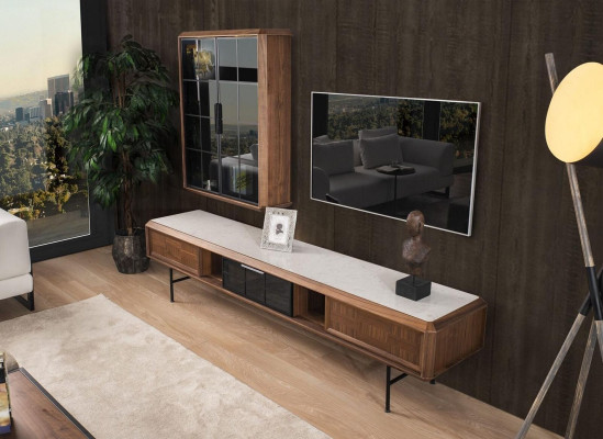 Group TV-cabinet Lowboard TV Stand Sideboard Wardrobe 2-piece Wood Brown Shelf