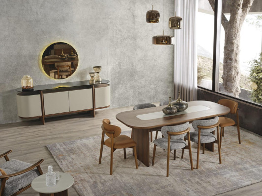Dining room table Dining table Table Dining corner Wood Brown Dining room 208 cm