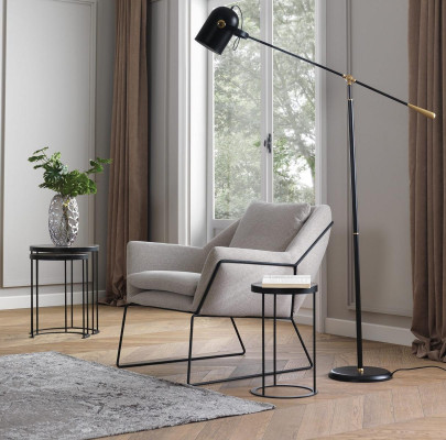 Armchair Single Seater Fabric Wing Chair Seater Polyester Gray Living room