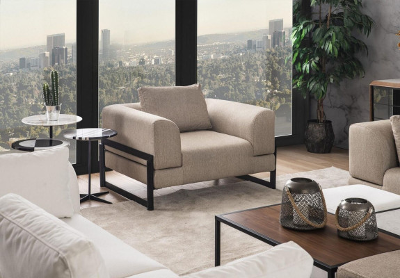 Armchair Single Seater Fabric Wing Chair Seater Polyester Gray new Living room