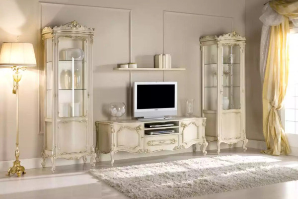 Living room Wall unit Set Group Lowboard Display case 4pcs. Wood Furniture Shelf
