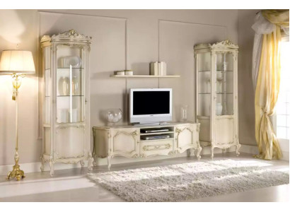 Living room Wall unit Set Group Lowboard Display case 4pcs. Wood Furniture Shelf