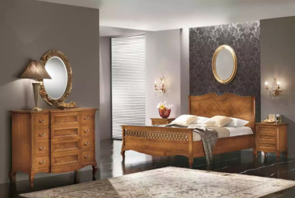 Bed 2x Bedside tables Chest of drawers 5 pieces. Set Bedroom Italian Furniture