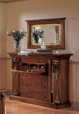 Bedroom Chest of drawers with Mirror Classic Furniture 2 pcs Bed Wardrobe