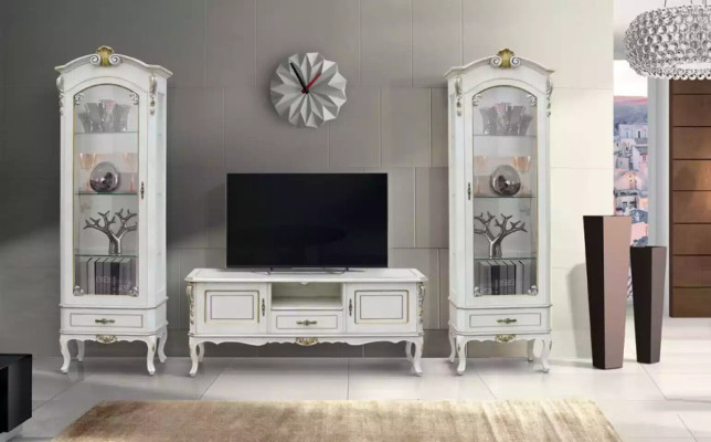 Set 3 pieces Wall unit TV lowboard 2x Display case Italian style furniture white