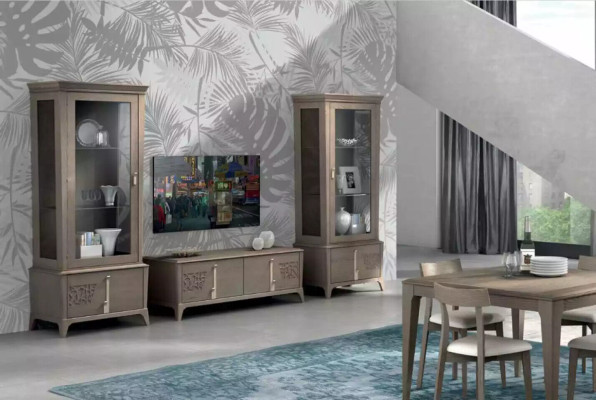 Wall unit Classic TV lowboard Living room Display case Sideboard Gray 3-piece.