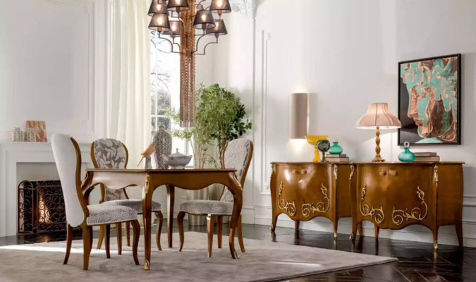 Dining table Dining room Brown Dining set Classic r Table 4x Chairs Set 6pcs