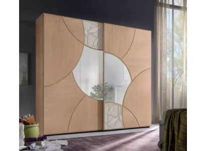 Wardrobe with Sliding Doors Bedroom Wood Wardrobe Brown Mirror