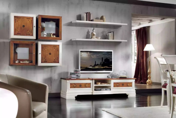 Wall unit Living room Set White Lowboard wall shelves 7-piece set of wall units