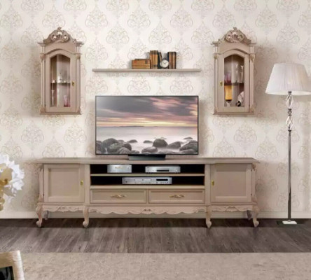 Wall unit Lowboard Modern Living room Brown Shelves Wood 2x wall display cabinet new