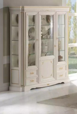 Classic Display case Luxury White Wardrobe Wood Italian Style Furniture Glass