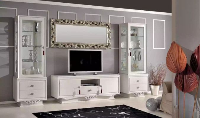 TV lowboard Italian living room 2x display case luxury tv sideboard white