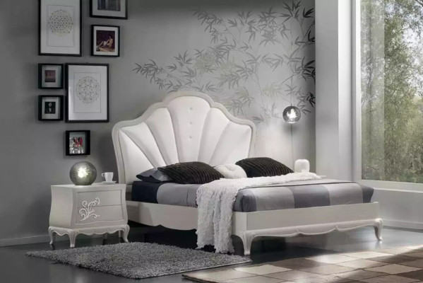 Bedroom 3 pcs. Set Bed 2x Bedside tables Modern Design Gray Beds