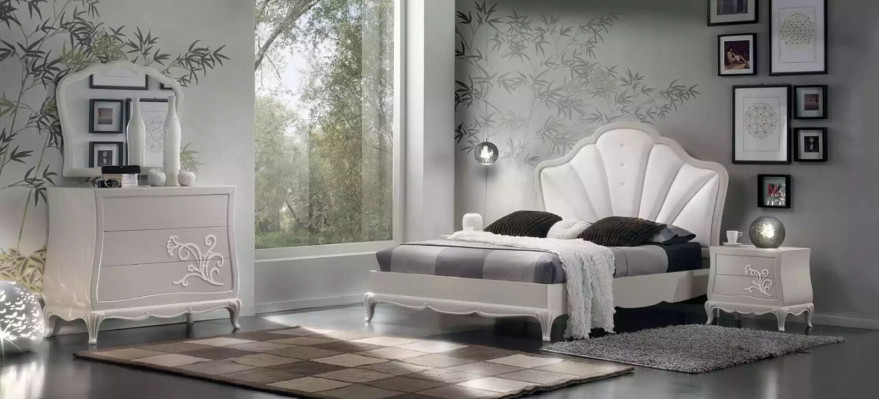 Bedroom 3 pcs. Set Bed 2x Bedside tables Modern Design Gray Beds
