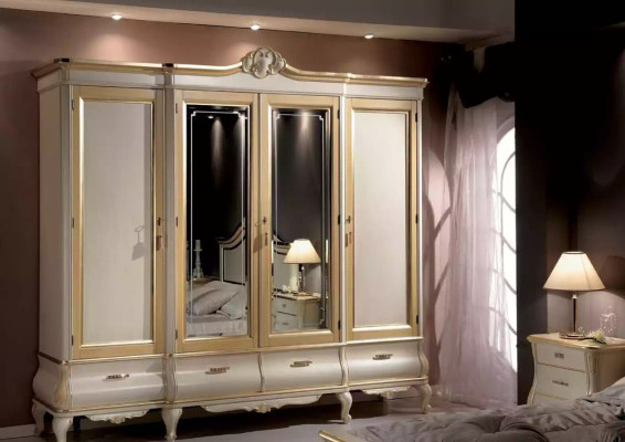 Classic r Luxury White Four Door Bedroom Wardrobe Wooden Furniture new